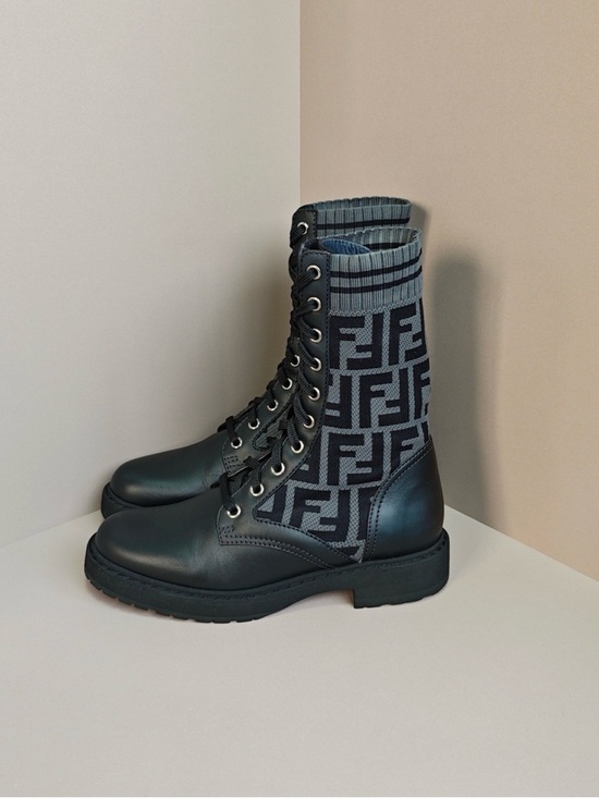 Fendi Shoes - Authentic Fendi Black & Gray FF Logo Lace-Up Combat Boots